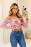 Job Lot Bardot Ruched Crop Top