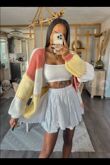 Long Sleeve Block Knitted Short Cardigan