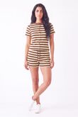 Yellow With Brown Striped Button Front Crop Top With Shorts Set