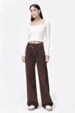 Brown High Asymmetric Waist Wide Leg Jeans