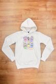 White Oversized Printed Pullover Fleece Hoodie