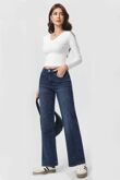 Blue High Waisted Lurex Super Stretch Wide Leg Jean
