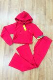 Red Cropped Zipped Hoodie With Bell Bottom Trouser