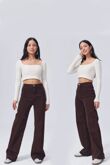 Brown High Waist Seam Wide Leg Jeans