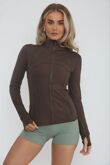 Brown High Neck Fitted Zip-Up Lightweight Athletic Jacket