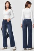 Blue High Waisted Lurex Super Stretch Wide Leg Jean