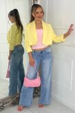 Yellow Ruched Sleeve Cropped Blazer