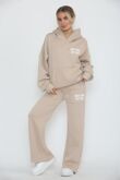 Beige Drop Shoulder NEW YORK Printed Hoodie With Trouser
