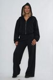 Black Bubble Hem Zip Up Hoodie With Relaxed Trouser