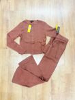 Brown Ribbed Molly Button Through Top and Wide Leg Trousers