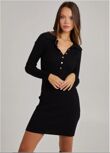 Job Lot Black Long Sleeve Gold Button Shirt Dress