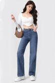 Blue Casual Loose High Waisted Super Stretch Wide Leg Jeans
