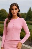 Pink Ribbed Molly Button Through Top