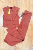 Brown Ribbed Sleeveless Button Up Top With Wide Leg Trouser