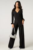 Black Plunge V Neck Wide Leg Jumpsuit