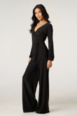 Black Plunge V Neck Wide Leg Jumpsuit