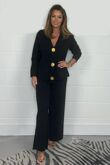 Cheesecloth Long Sleeve Gold Buttoned Top and Trousers Co-Ord Set