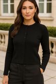 Black Ribbed Molly Button Through Top