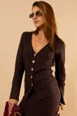 Chocolate Rose Gold Button Up V-Neck Cardigans