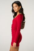 Red Long Sleeve Square Neck Mini Dress