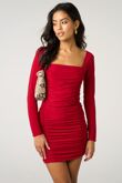 Red Long Sleeve Square Neck Mini Dress