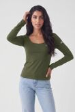 Green Printed Long Sleeve Scoop Neck Fitted Top