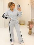 Oatmeal Printed Interlock 2 Stripe Sweatshirt With Wide Leg Trouser