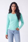 Mint Crew Neck Printed Slim Fit Stretch Ribbed Top