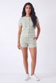 Sage Green With White Striped Button Front Crop Top With Shorts Set