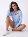 Sky Blue Contrast Piping Zip Up Hoodie With Short Set