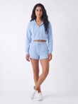 Sky Blue Contrast Piping Zip Up Hoodie With Short Set