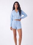 Sky Blue Contrast Piping Zip Up Hoodie With Short Set