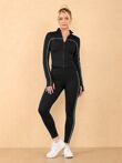Taupe Striped Long Sleeve Active Top And Legging Energy Gym Set