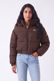 Chocolate Short Hooded Printed Puffer Coat