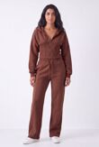 Brown Ribbed Corset Fit Hoodie With Straight Leg Trouser