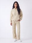 Beige Butterfly Embossed Hoodie Straight Leg Jogger