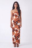 Rust Strapless Floral Bodycon Maxi Dress