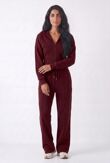 Wine Ribbed Corset Fit Hoodie With Straight Leg Trouser