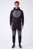 Black With Slate Grey Color block Slim Fit Hooded Jacket & Joggers