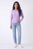 Lilac Crew Neck Printed Slim Fit Stretch Ribbed Top