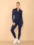 Taupe Striped Long Sleeve Active Top And Legging Energy Gym Set