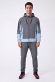 Slate Grey With Mid Blue Color block Windbreaker Hooded Jacket & Jogger