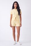 Butter Yellow Ribbed Button-Front Crop Top With Drawstring Shorts Set