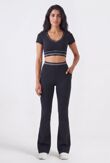 Black V Neck Crop Top With High Waist Flare Leggings