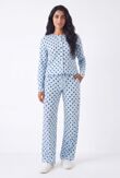 Blue Ribbed Polka Dot Molly Button Top And Wide Leg Trousers