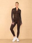 Charcoal Striped Long Sleeve Active Top And Legging Energy Gym Set