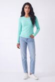 Mint Crew Neck Printed Slim Fit Stretch Ribbed Top