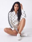 White Polka Dot 2 Stripe Zipped Sweatshirt With Short Set