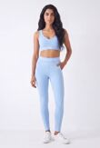 Blue Striped Printed Band Gym Crop Top And Legging Set