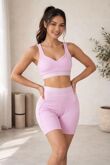 Pink Contrast Striped Band Gym Bralette With Short Set